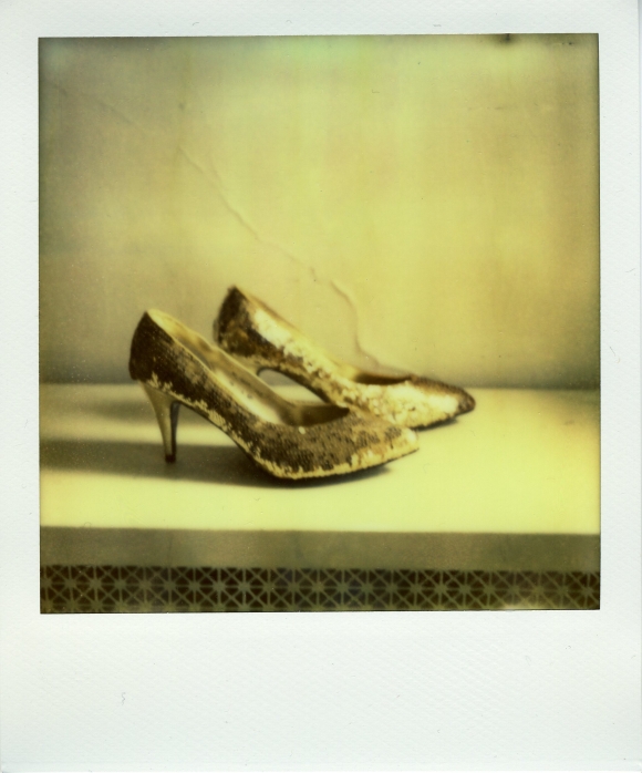 gold shoes polaroid